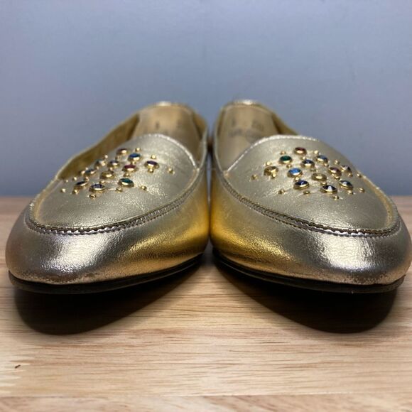 9 West Nine West Gold Metallic Vintage Loafers Rhinestone Pointed Toe Women’s 6 - Picture 9 of 12